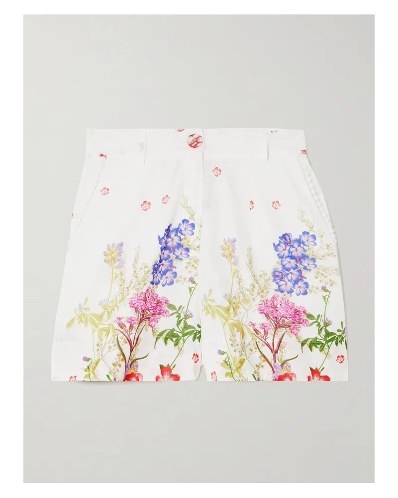 Charo Ruiz Pansy Shorts Aus Voile Aus Einer Baumwollmischung Mit Blumenprint Und Besätzen Aus Guipure-spitze - Weiß Weiß