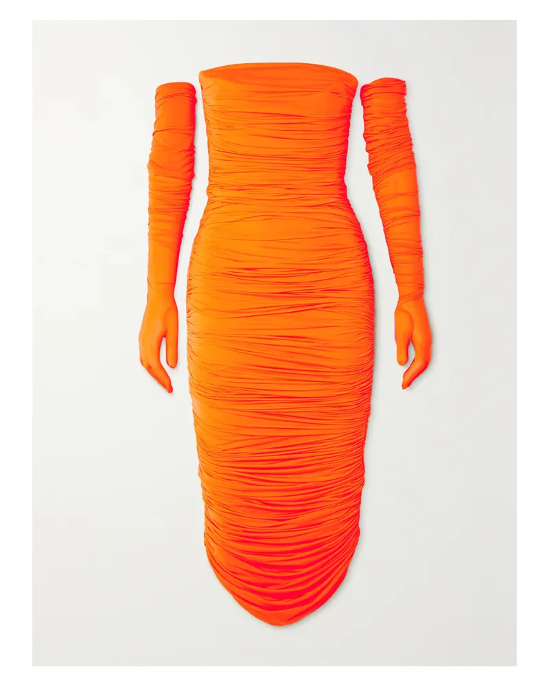 Alex Perry Clarion Set Aus Einem Trägerlosen, Gerafften Midikleid Aus Stretch-jersey Und Handschuhen - Orange Orange