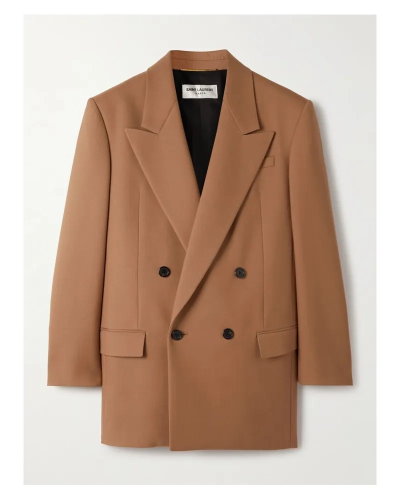 Saint Laurent Doppelreihiger Blazer Aus Wollgabardine - Braun Braun