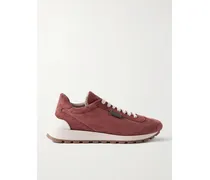 Sneakers Aus Veloursleder Mit Zierperlen - Rot