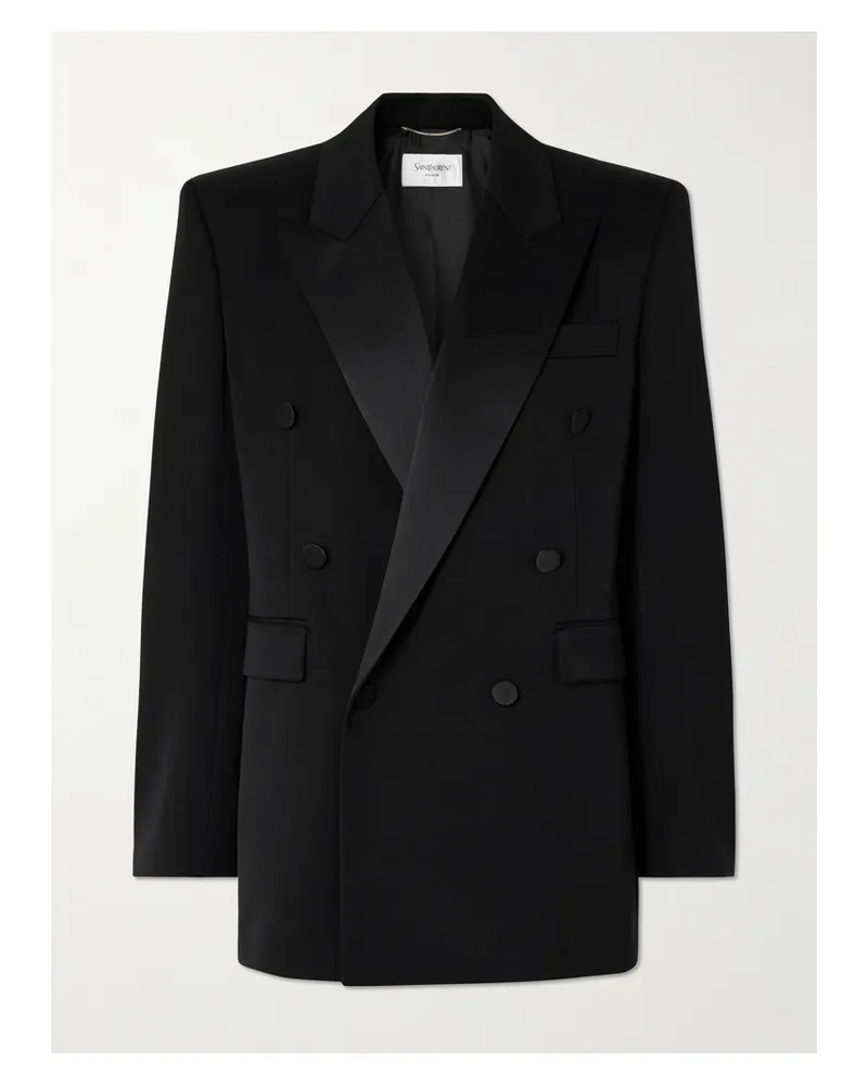 Saint Laurent Double-breasted Satin-trimmed Wool Blazer - Black Black