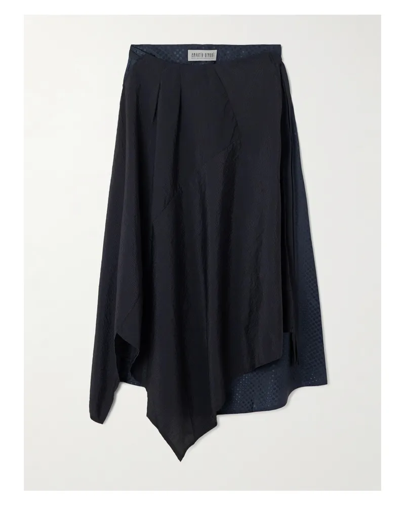 Our Legacy Emporio Armani Saro Asymmetrischer Midi-wickelrock Aus Glänzendem Jacquard - Schwarz Schwarz