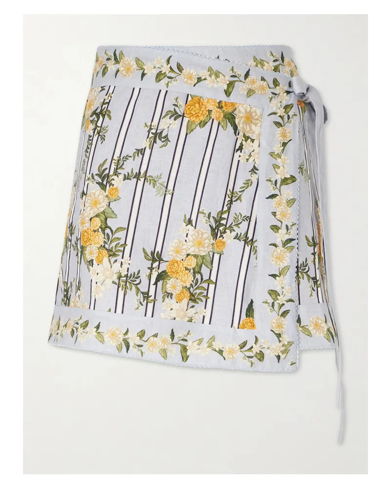 AGUA BENDITA Luna Valle Printed Linen Pareo - Blue Blue