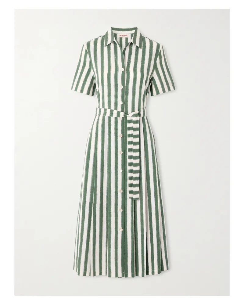Emporio Sirenuse Claudia Belted Striped Cotton Midi Dress - Green Green