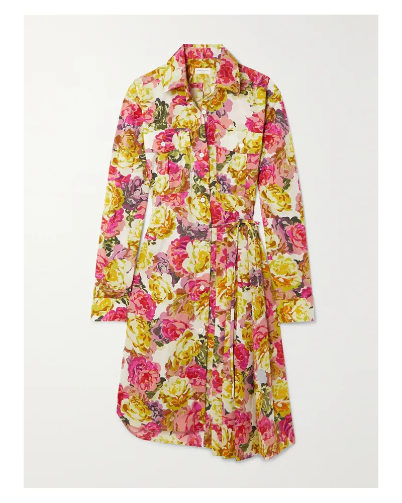 Dries van Noten Wickelkleid Aus Baumwollpopeline Mit Blumenprint, Falten Und Bindegürtel - Ecru Ecru