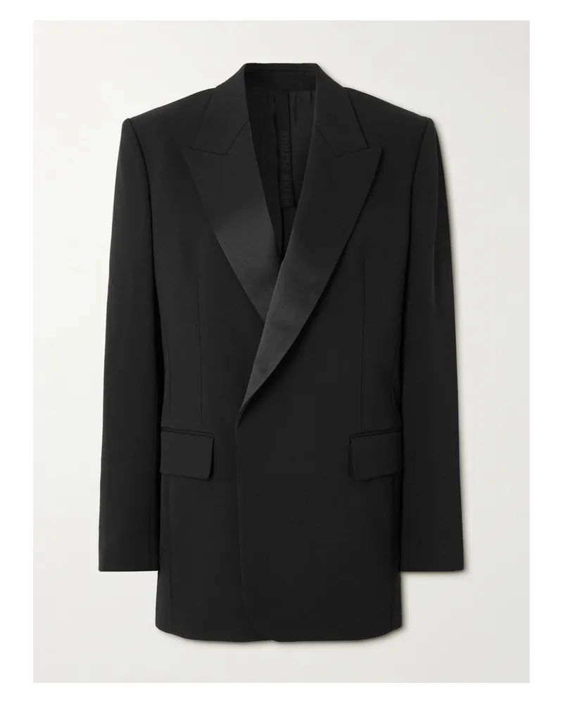 Petar Petrov Doppelreihiger Blazer Aus Einer Wollmischung Mit Satinbesatz - Schwarz Schwarz
