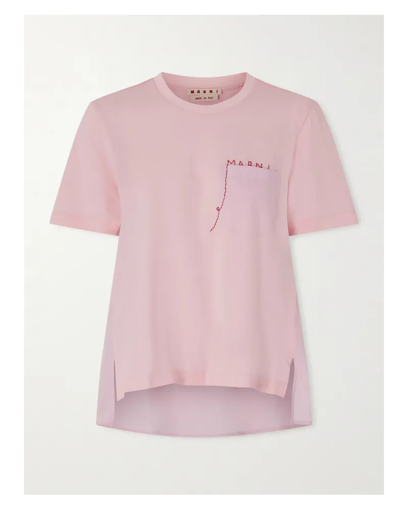 Marni T-shirt Aus Baumwoll-jersey Und Popeline Mit Stickerei - Pink Pink