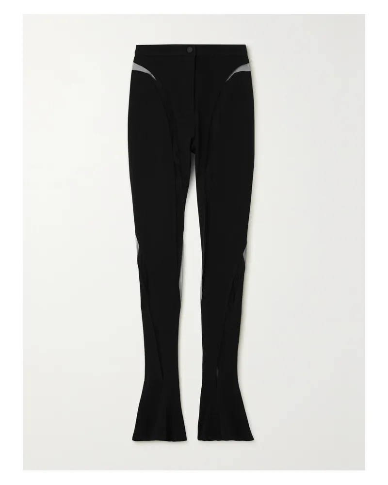 Thierry Mugler Illusion Leggings Aus Stretch-jersey Mit Einsätzen Aus Tüll - Schwarz Schwarz