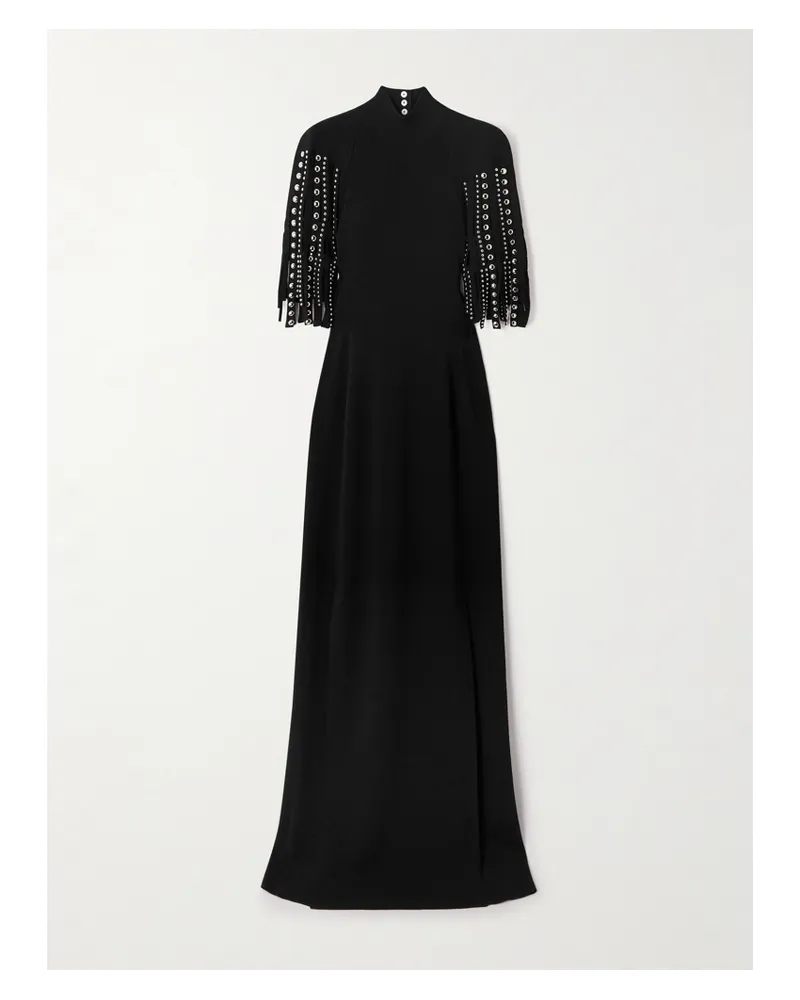 Lanvin Robe Aus Strick Mit Stehkragen, Nieten, Fransen Und Cape-effekt - Schwarz Schwarz