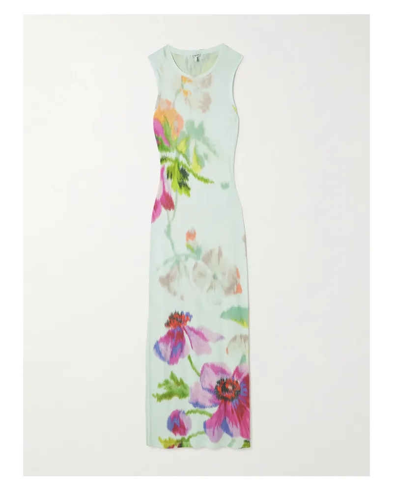 Loewe Midikleid Aus Jersey Aus Einer Gerippten Seiden-baumwollmischung Mit Blumenprint - Blau Blau