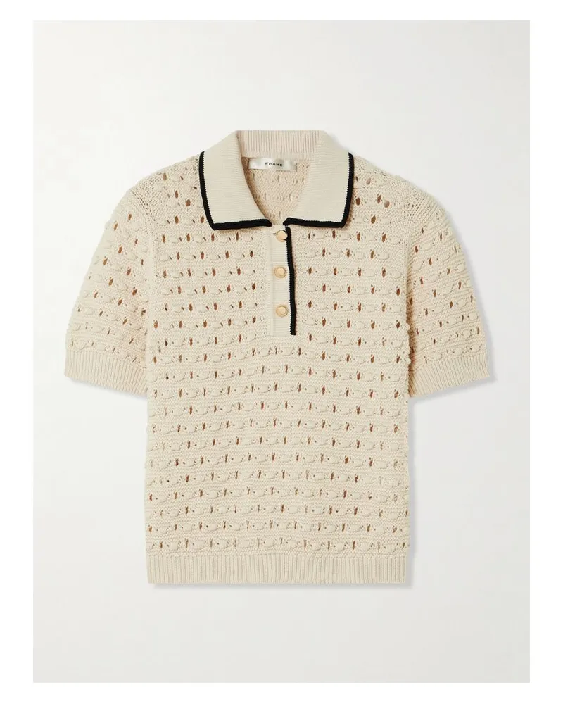 Frame Denim The Bauble Polohemd Aus Baumwolle In Pointelle-strick - Creme Creme