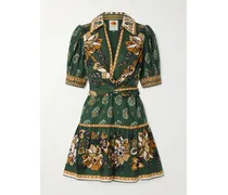 Ayla Tie-front Floral-print Cotton-poplin Mini Dress - Green