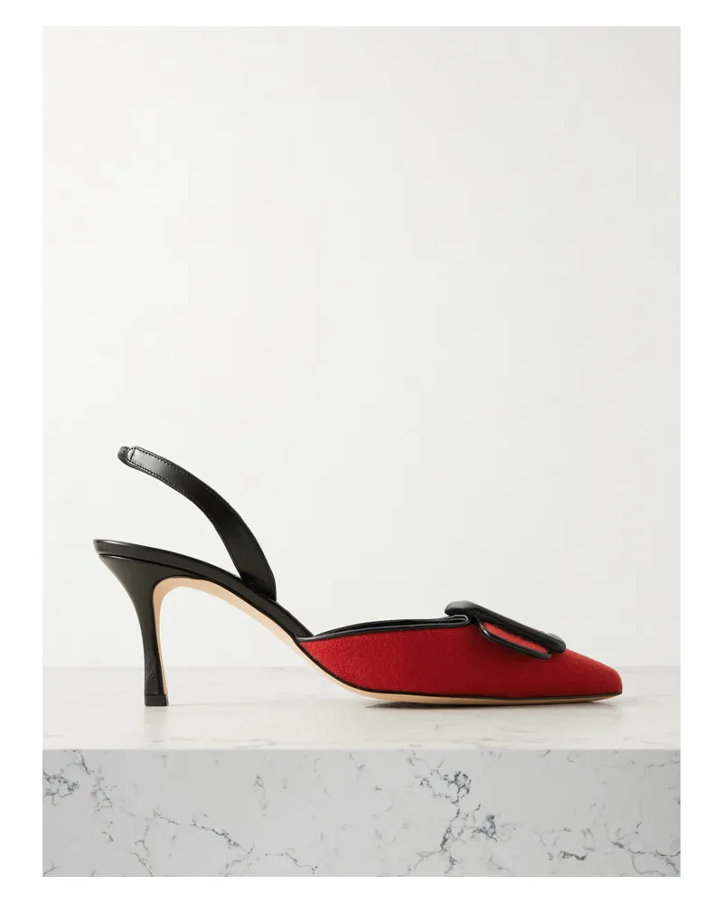 Manolo Blahnik Mayslibi 70 Slingback-pumps Aus Samt Mit Lederbesätzen Und Schnalle - Rot Rot