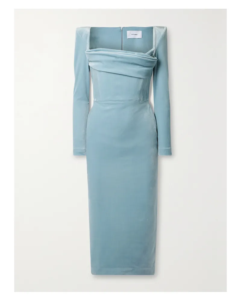 Alex Perry Midikleid Aus Samt Mit Raffungen - Blau Blau
