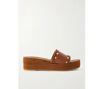 Rockstud Torchon Rope-trimmed Leather Platform Espadrille Slides - Brown
