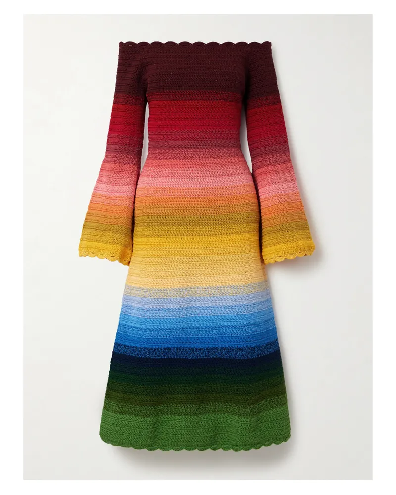 Oscar de la Renta Schulterfreies, Gestreiftes Midikleid Aus Gehäkelter Baumwolle - Mehrfarbig Mehrfarbig