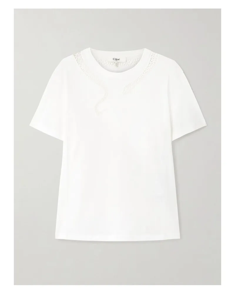 Chloé T-shirt Aus Baumwoll-jersey Mit Häkeleinsatz - Weiß Weiß