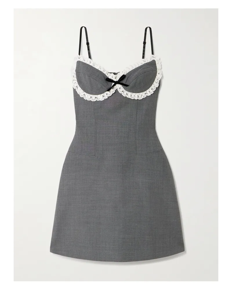 SHUSHU/TONG Minikleid Aus Twill Mit Spitzen- Und Samtbesätzen - Grau Grau