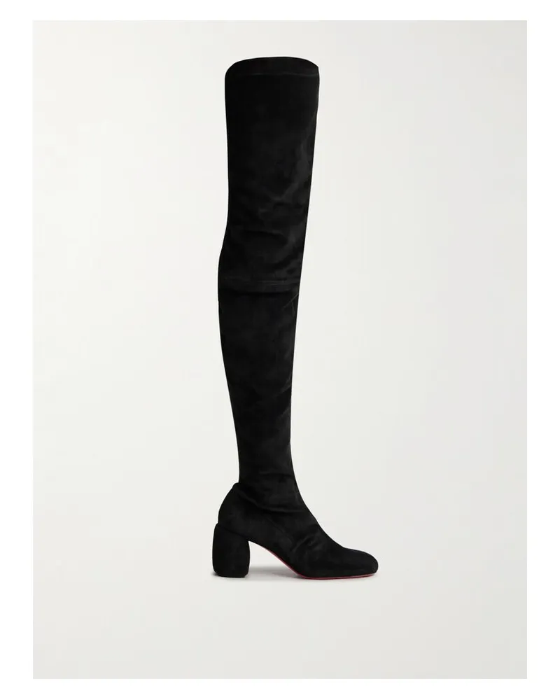 Christian Louboutin Minny Overknees Aus Veloursleder - Schwarz Schwarz