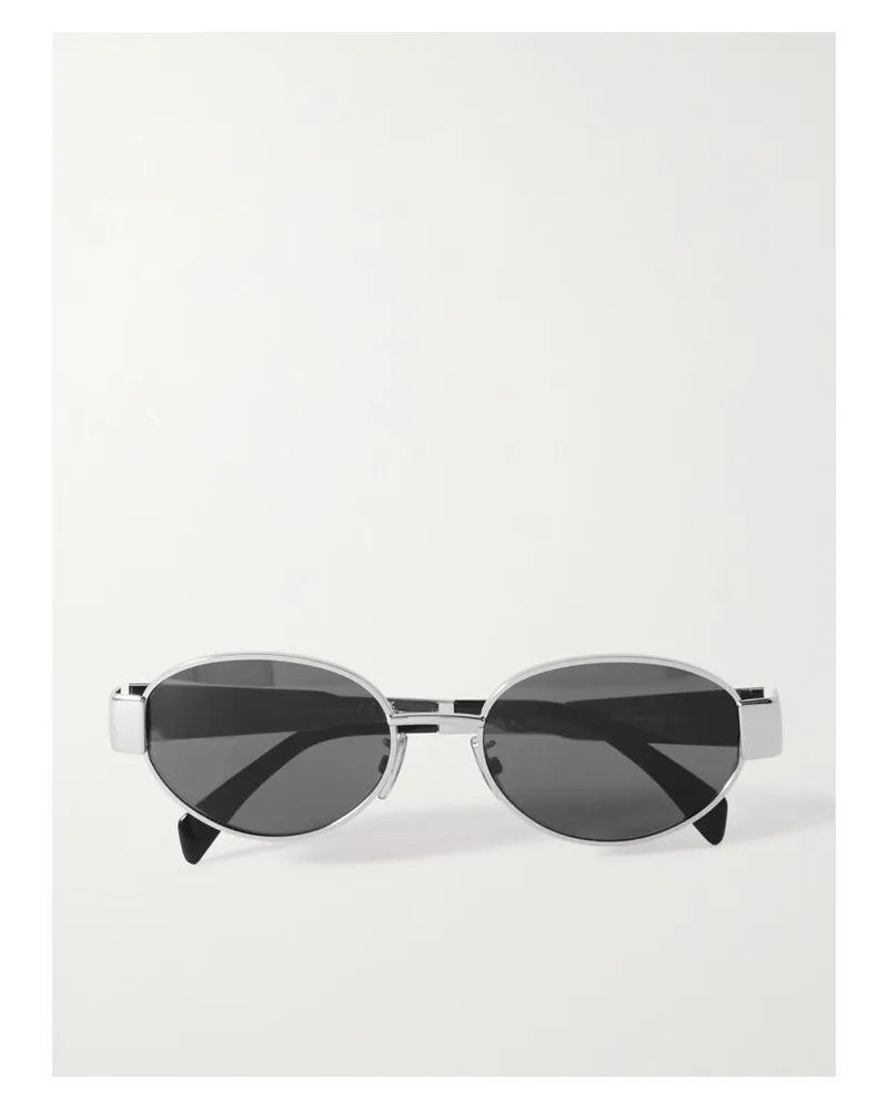 Celine Silberfarbene Sonnenbrille Mit Ovalem Rahmen Aus Azetat Silber