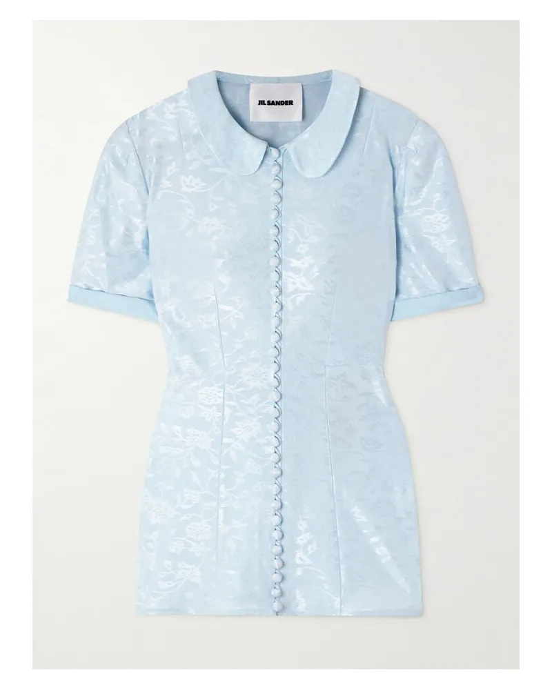 Jil Sander Claudine Hemd Aus Glänzendem Jacquard Mit Voile-besätzen - Blau Blau