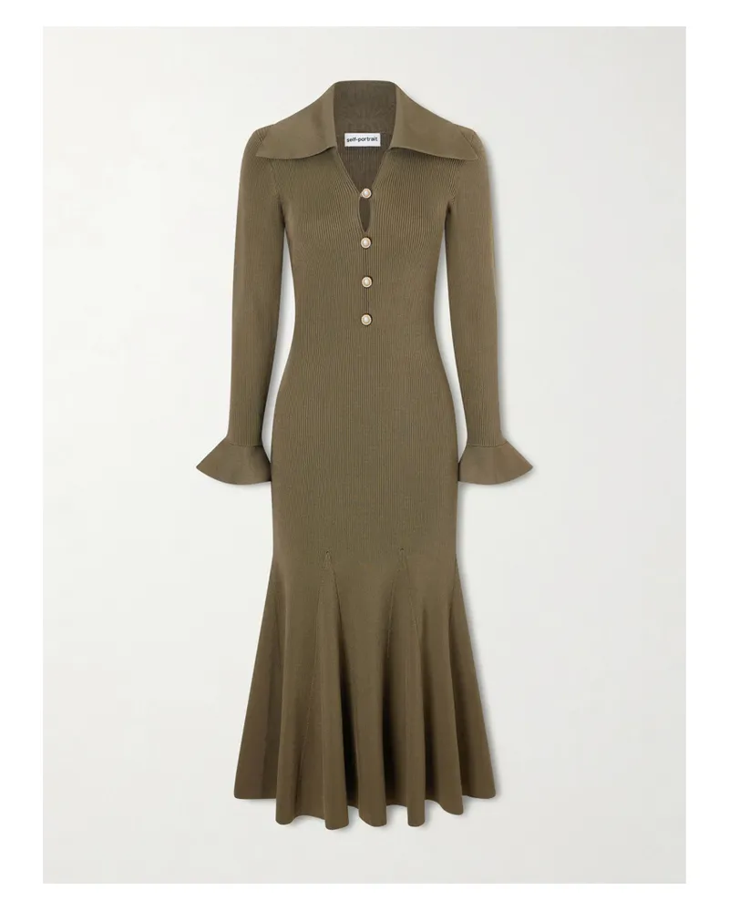 Self-Portrait Embellished Ribbed-knit Midi Dress - Green Green