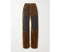 Suede-effect Mid-rise Wide-leg Jeans - Brown