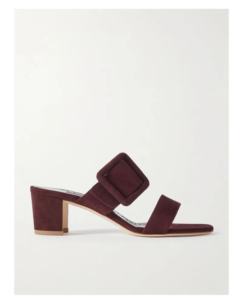 Manolo Blahnik Titubanew 50 Mules Aus Veloursleder Mit Schnalle - Burgunder Burgunder
