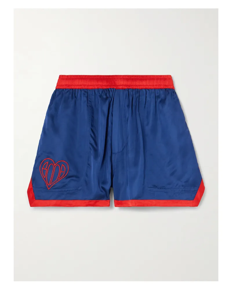 BODE Zweifarbige Shorts Aus Satin Mit Stickerei - Blau Blau