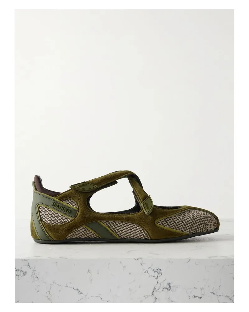 ATTICO Floor 01 Flache Schuhe Aus Veloursleder Mit Mesh-einsätzen - Grün Grün
