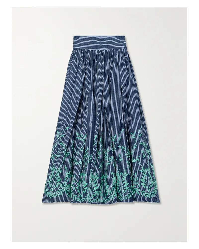 Loretta Caponi Net Sustain Vanessa Midirock Aus Gestreiftem Baumwoll-twill Mit Stickereien - Grün Grün