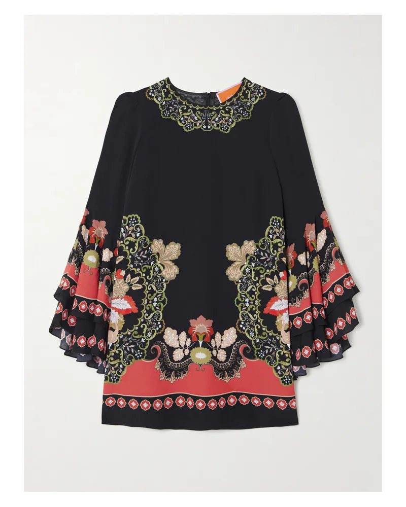 La DoubleJ Friday Minikleid Aus Bedrucktem Crêpe Mit Rüschen - Schwarz Schwarz