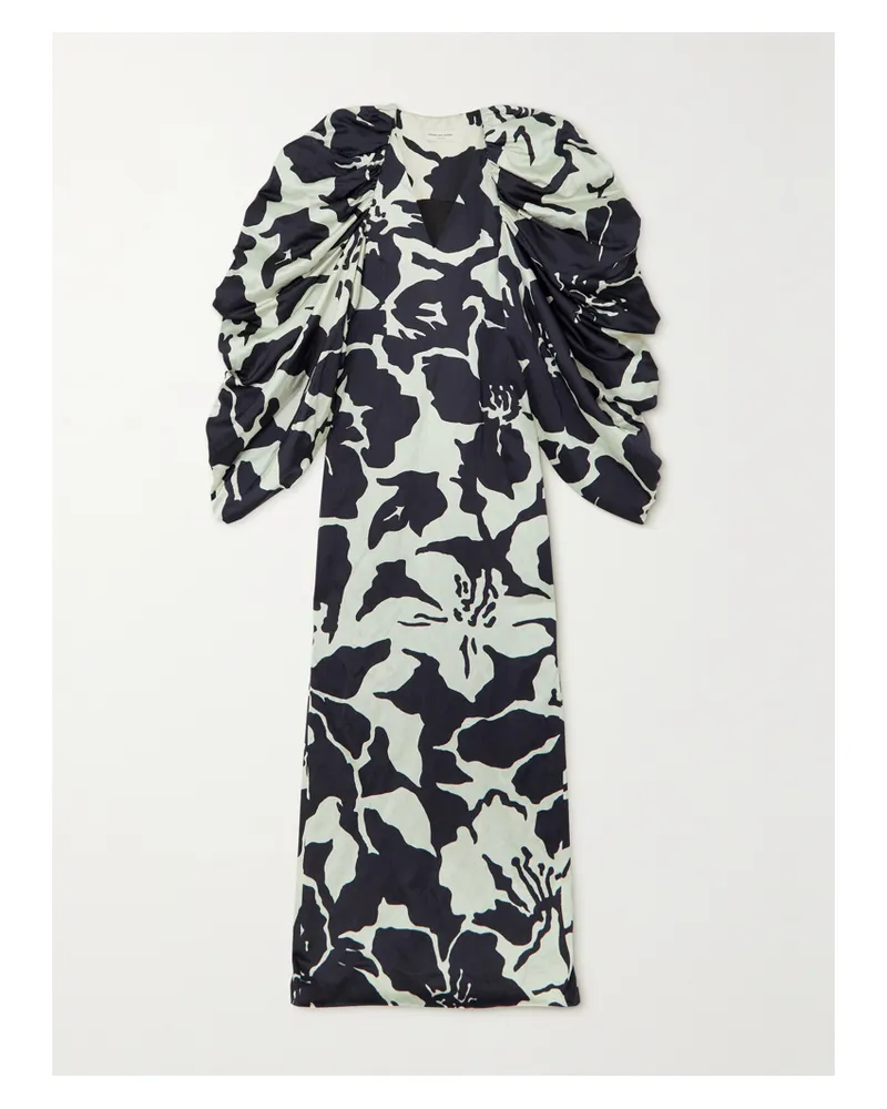 Dries van Noten Robe Aus Satin Mit Blumenprint Und Raffungen - Schwarz Schwarz