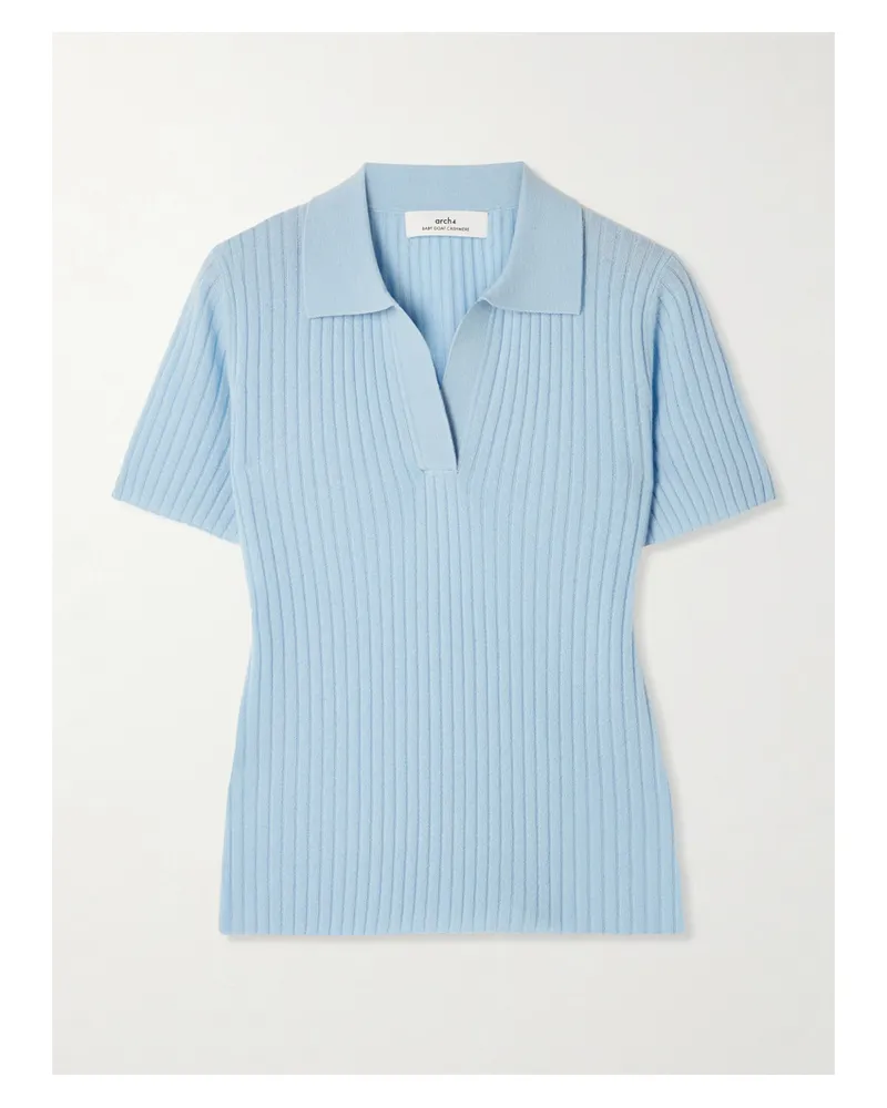 arch4 Jennifer Ribbed Organic Cashmere Polo Shirt - Blue Blue