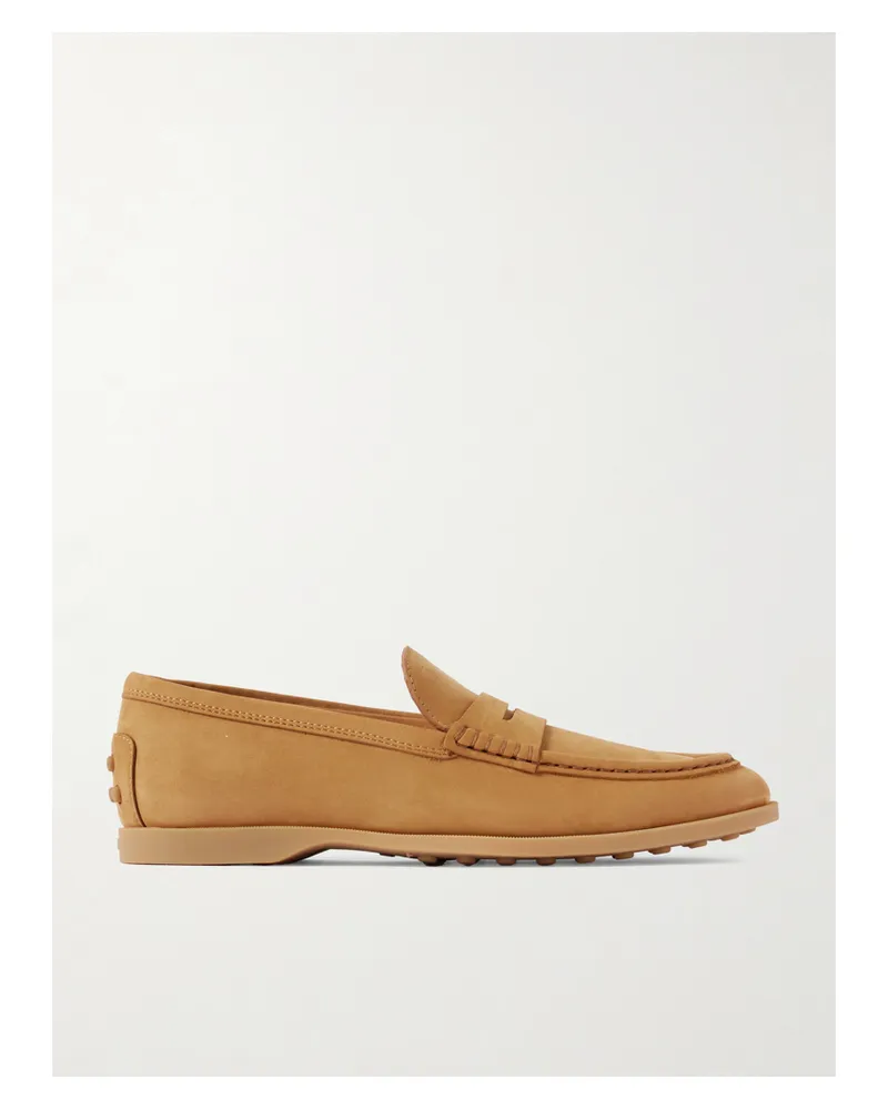 TOD'S Gomma Nubuck Penny Loafers - Brown Brown