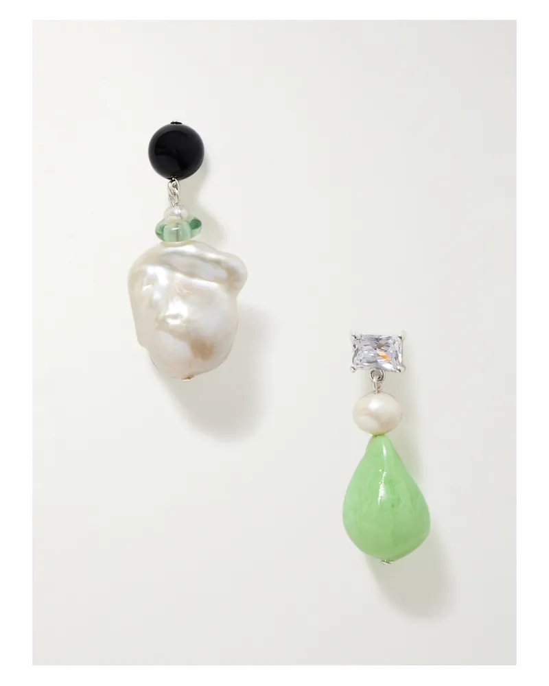 Completedworks Ohrringe Aus Bio-harz Und Recyceltem Silber Mit Cubic Zirkonia Und Perlen - Grün Grün