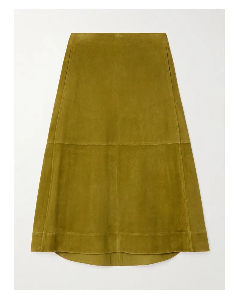 Bottega Veneta Pleated Paneled Suede Midi Skirt - Green Green