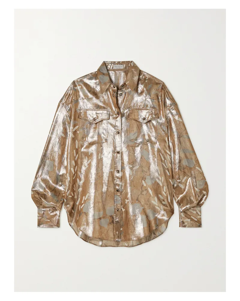 Brunello Cucinelli Hemd Aus Einer Bedruckten Metallic-seidenmischung Metallic