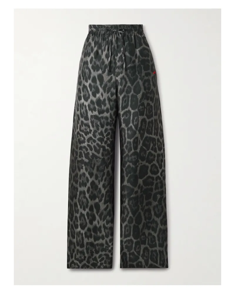 Stella McCartney Hose Mit Weitem Bein Aus Bioseidensatin Mit Leopardenprint - Grau Grau