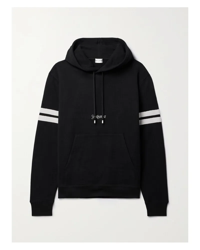 Saint Laurent Hoodie Aus Baumwoll-jersey Mit Stickerei Und Streifen - Schwarz Schwarz