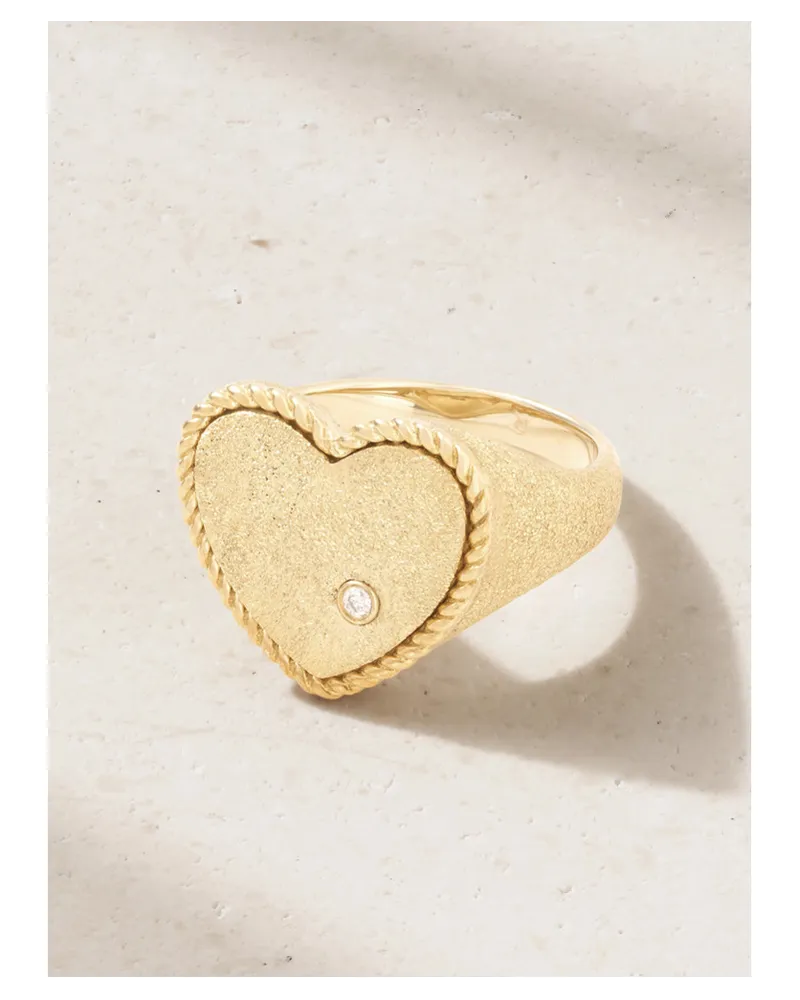 Yvonne Léon Coeur Pailletee Ring aus 9 Karat  mit Diamant Gold