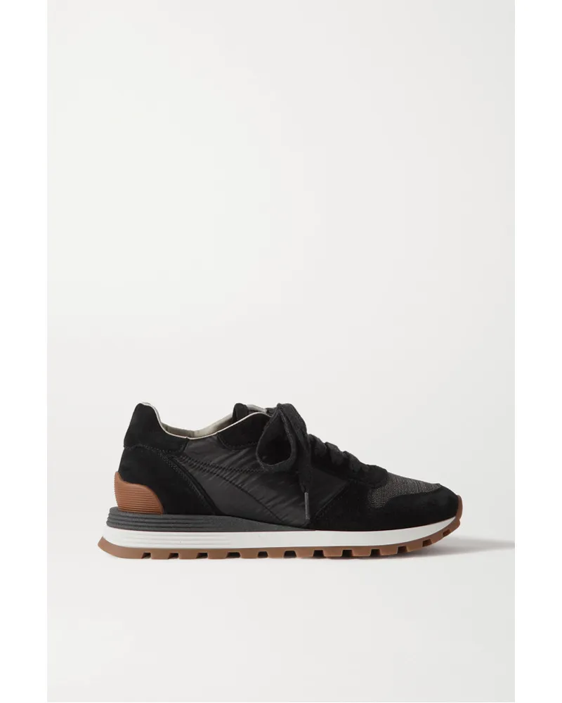 Brunello Cucinelli Sneakers aus Nylon und Veloursleder Schwarz