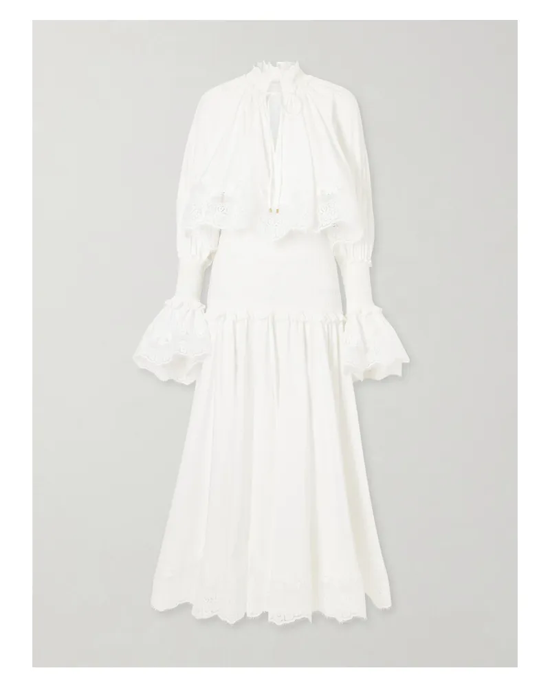 Zimmermann Alchemy Ruffled Shirred Lace-trimmed Cotton-poplin Midi Dress - White White