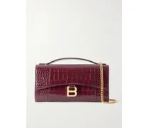 Hourglass Croc-effect Patent-leather Shoulder Bag - Burgundy