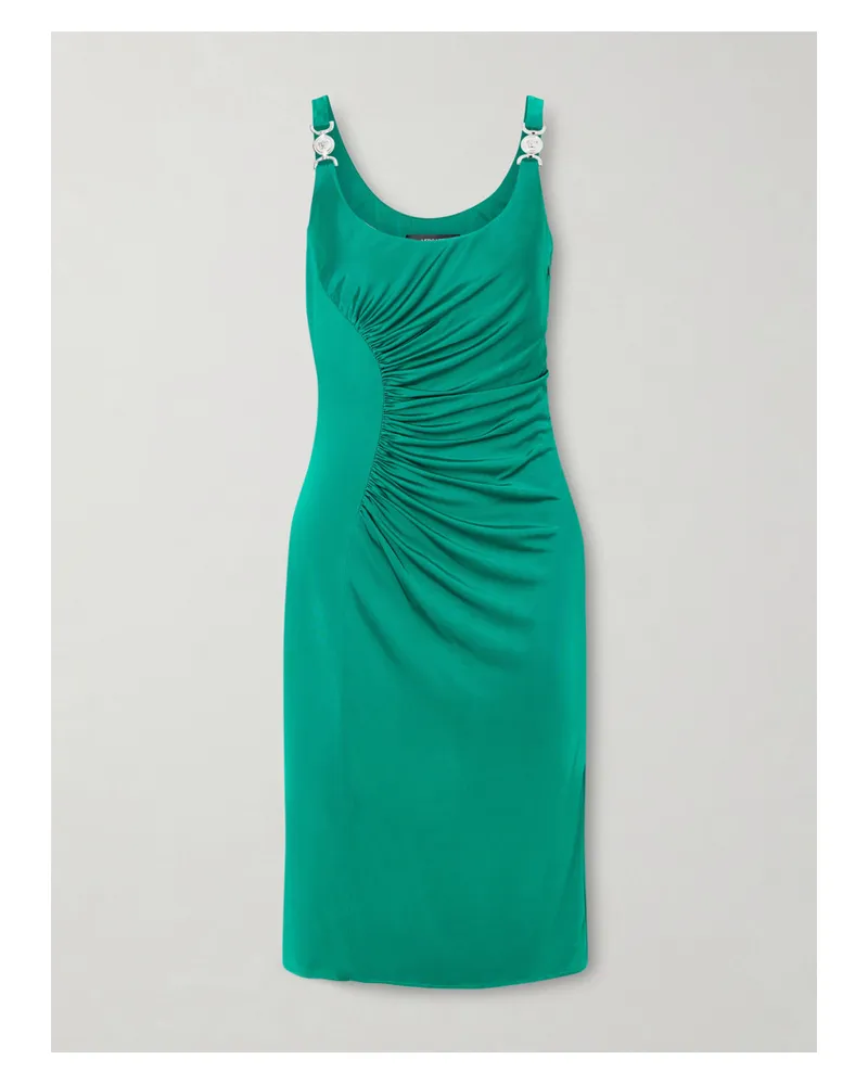 Versace Ruched Satin-jersey Midi Dress - Green Green