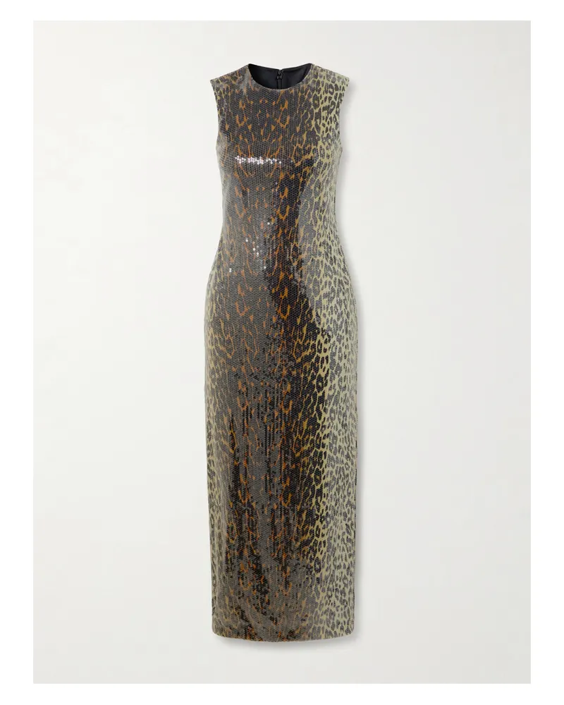 Alex Perry Leopard-print Sequined Stretch-mesh Midi Dress - Animal print Animal