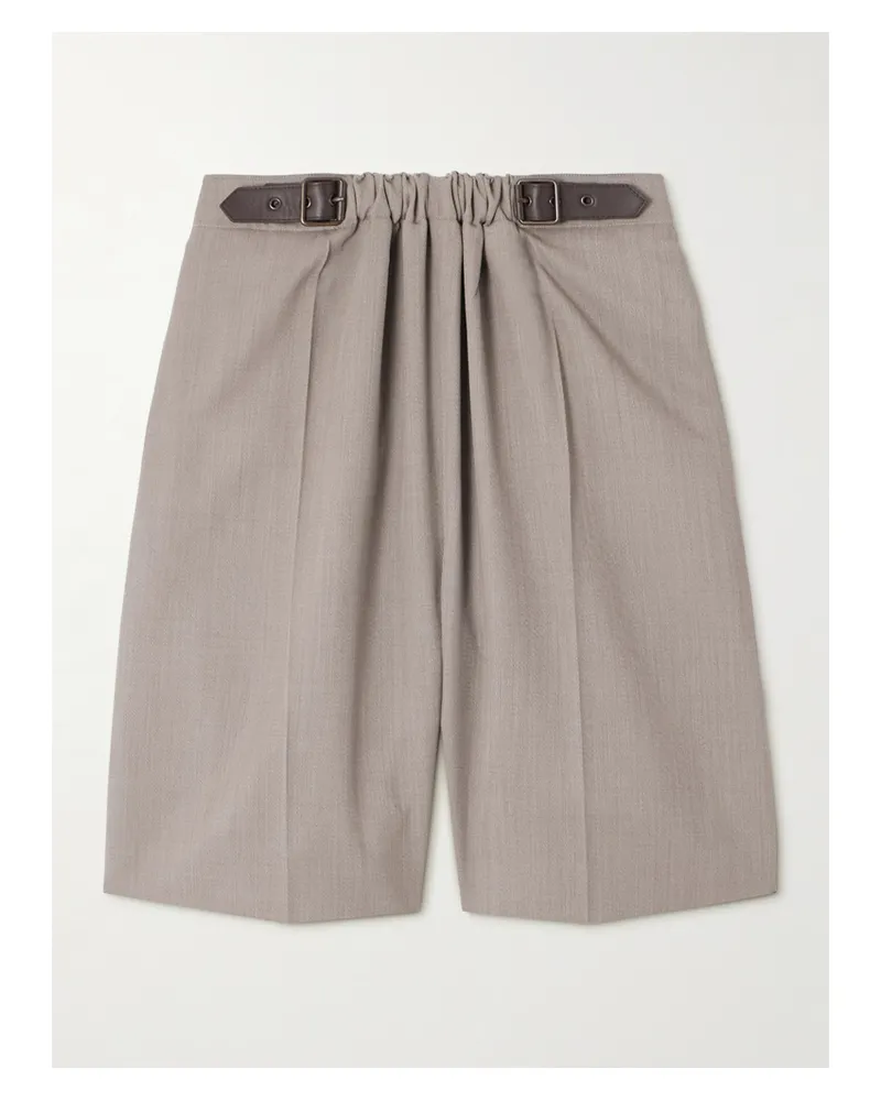 Loewe Shorts Aus Woll-twill Mit Lederbesätzen Und Raffungen - Grau Grau