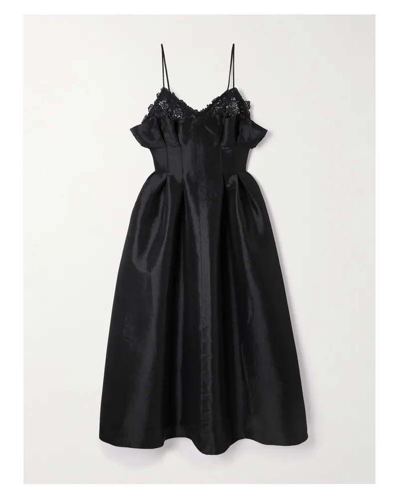 Kika Vargas Theresa Midikleid Aus Taft Mit Falten Und Spitzenbesätzen - Schwarz Schwarz