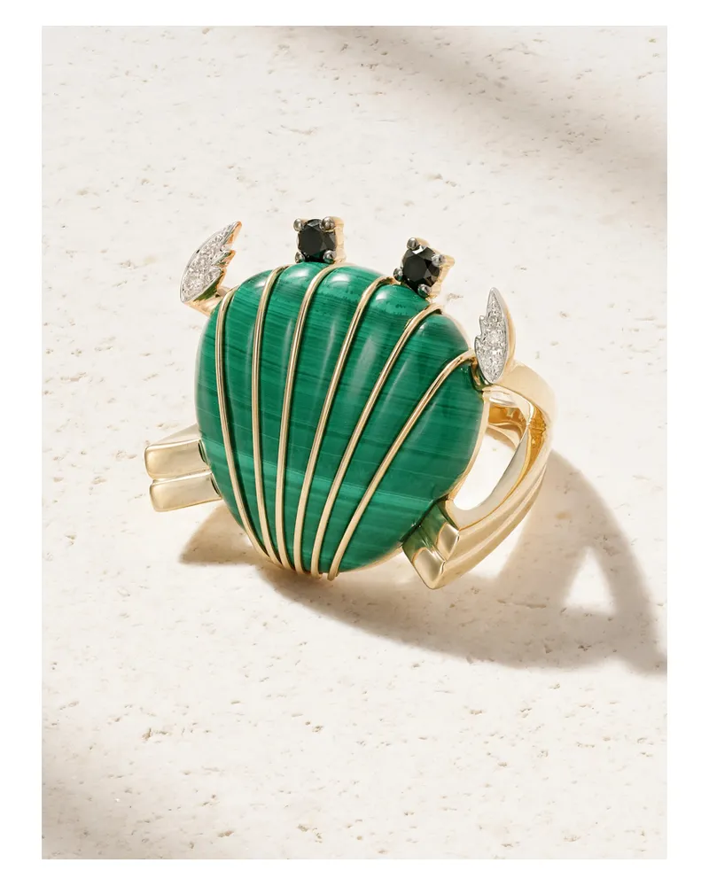 Yvonne Léon Crabe Coquillage Ring Aus 9 Karat Gold Mit Malachit Und Diamanten - Grün Grün