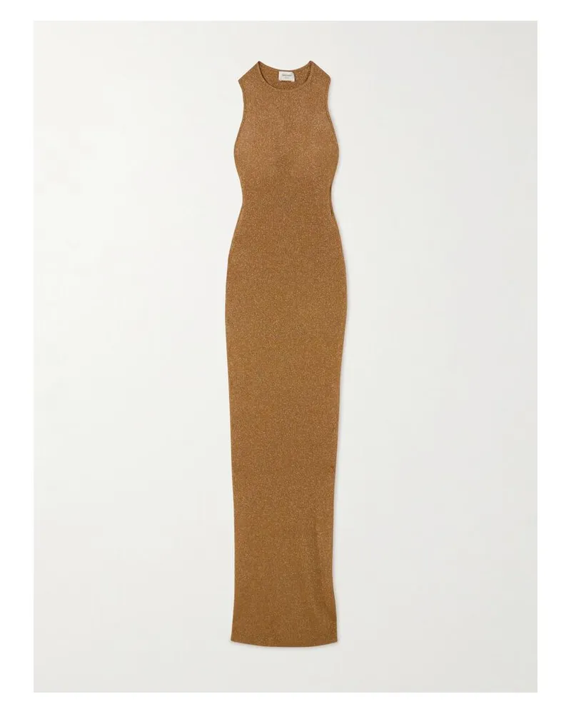 Saint Laurent Maxikleid Aus Metallic-rippstrick - Gold Gold